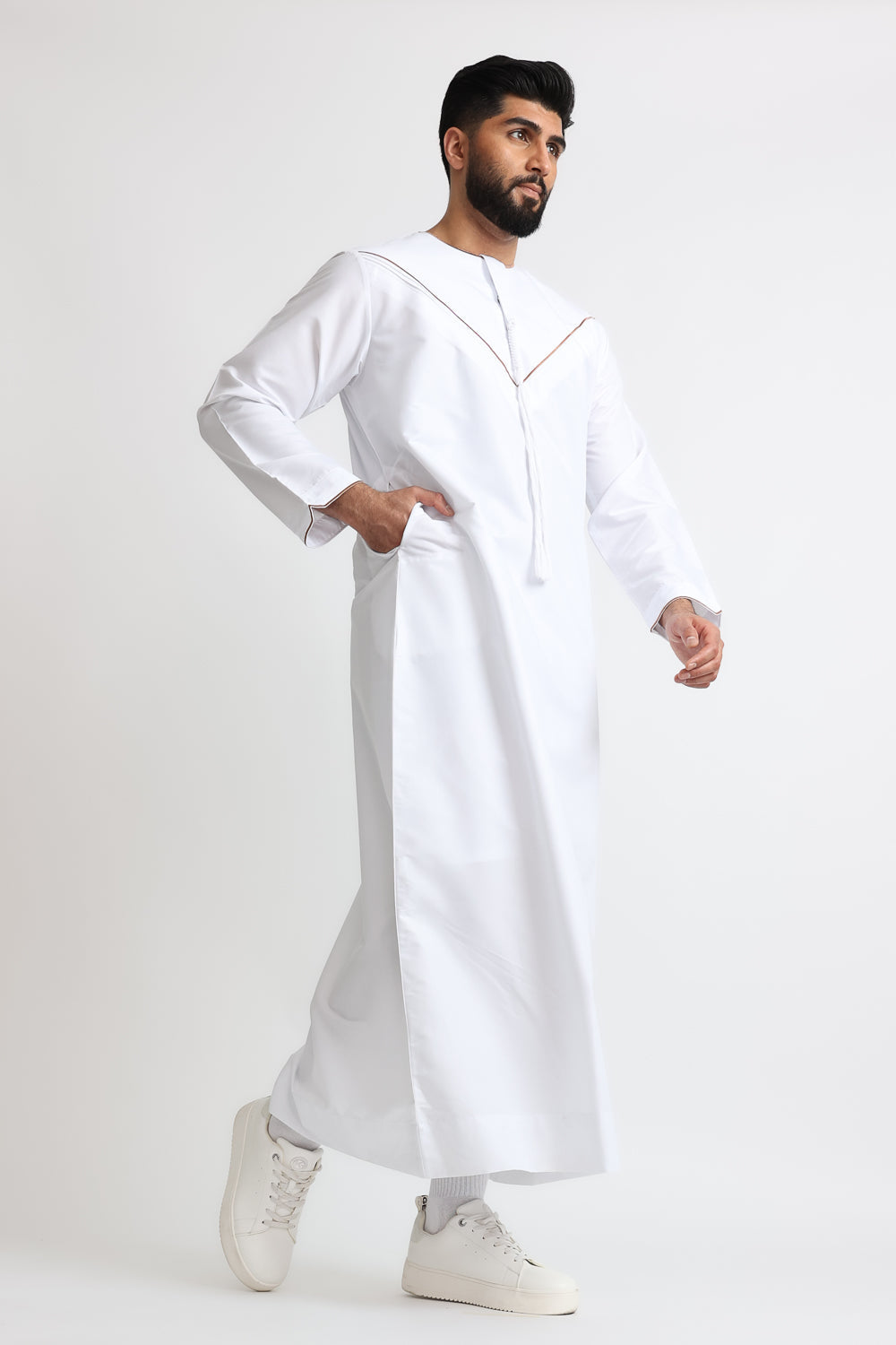 J101 White/Bronze Boys Pleated Emirati Thobe