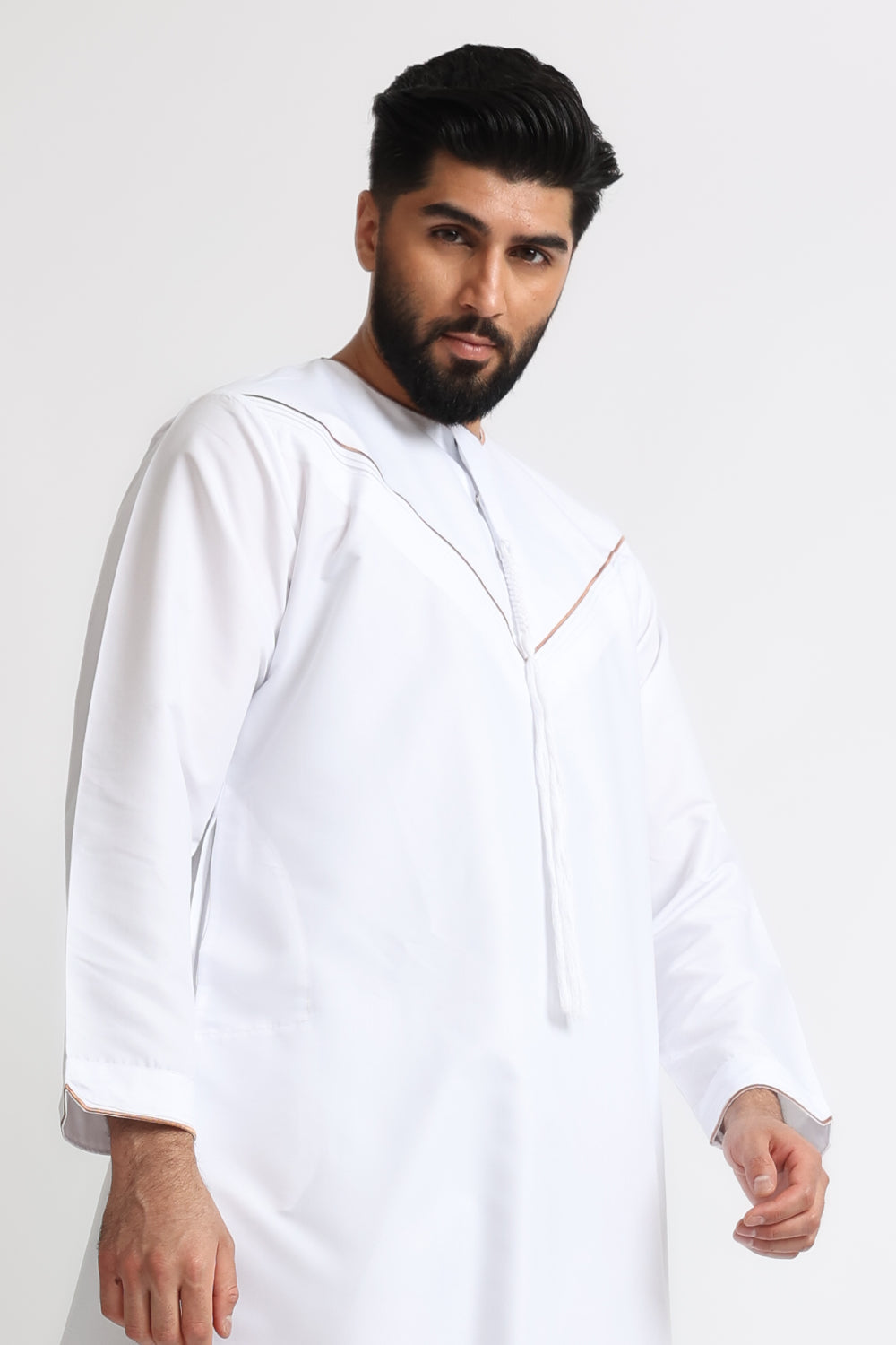 J101 White/Bronze Boys Pleated Emirati Thobe