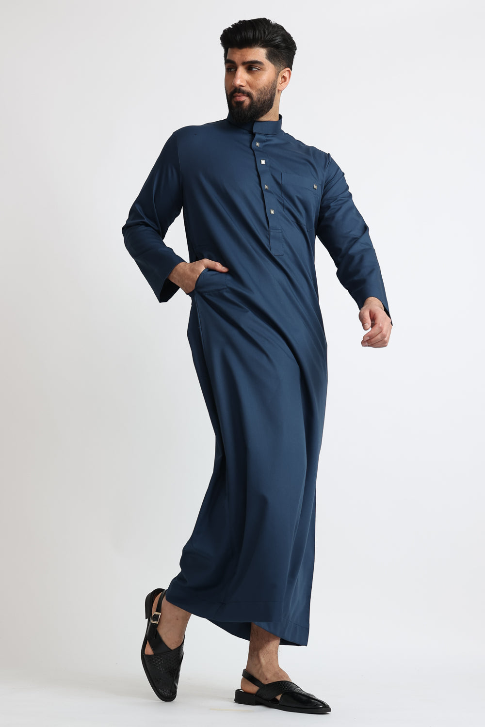 J1517 Navy Saudi Collar Thobe