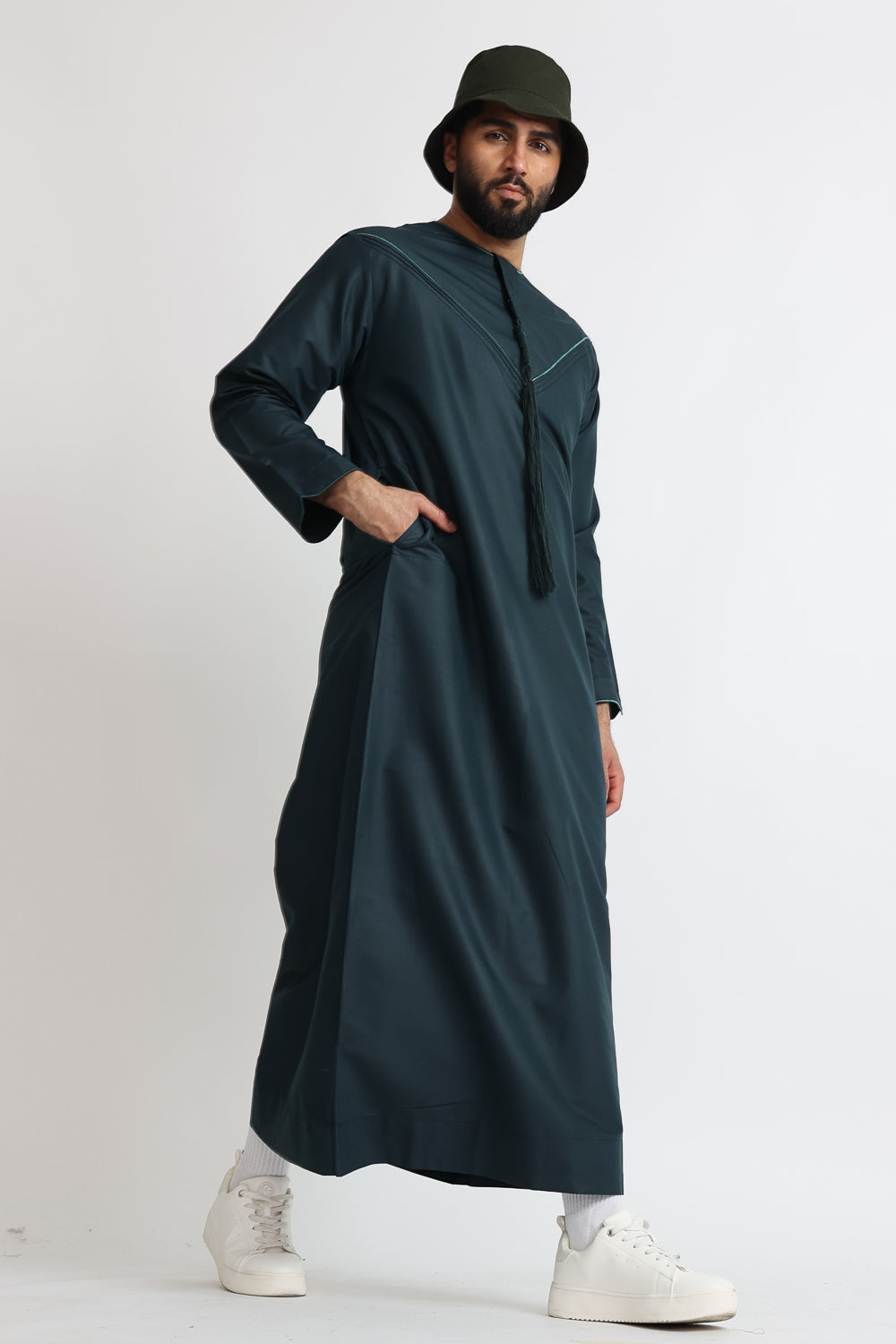 J101 Jungle Green Pleated Emirati Thobe