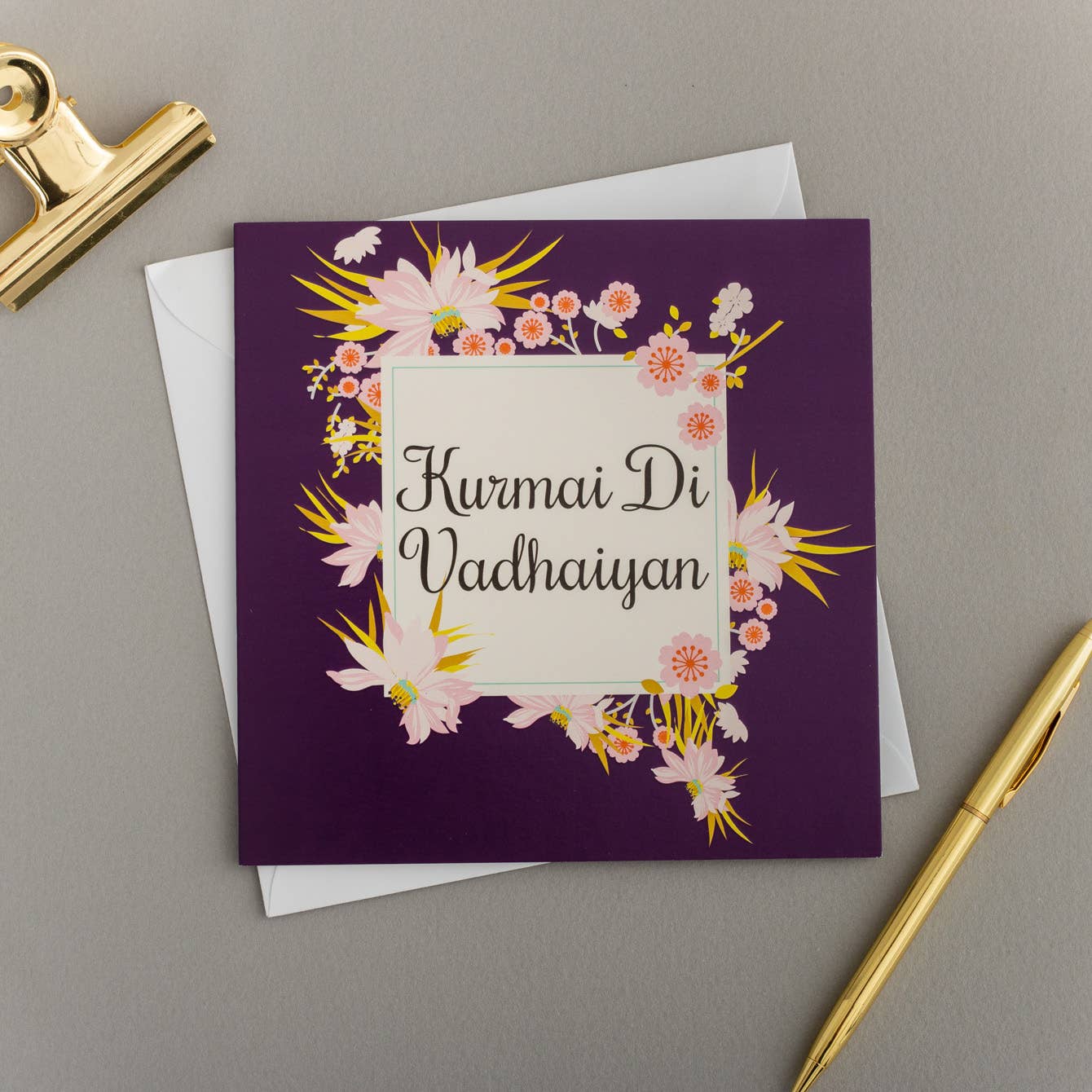 Eastern Print Studio - X6 KURMAI CARD (ENGAGEMENT) PURPLE FLORALS