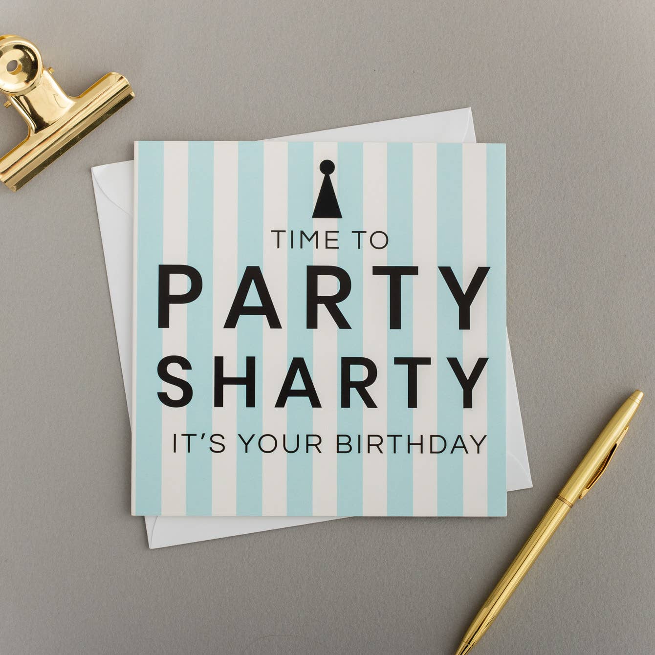 PARTY SHARTY CARD | BLUE STRIPE PARTY HAT