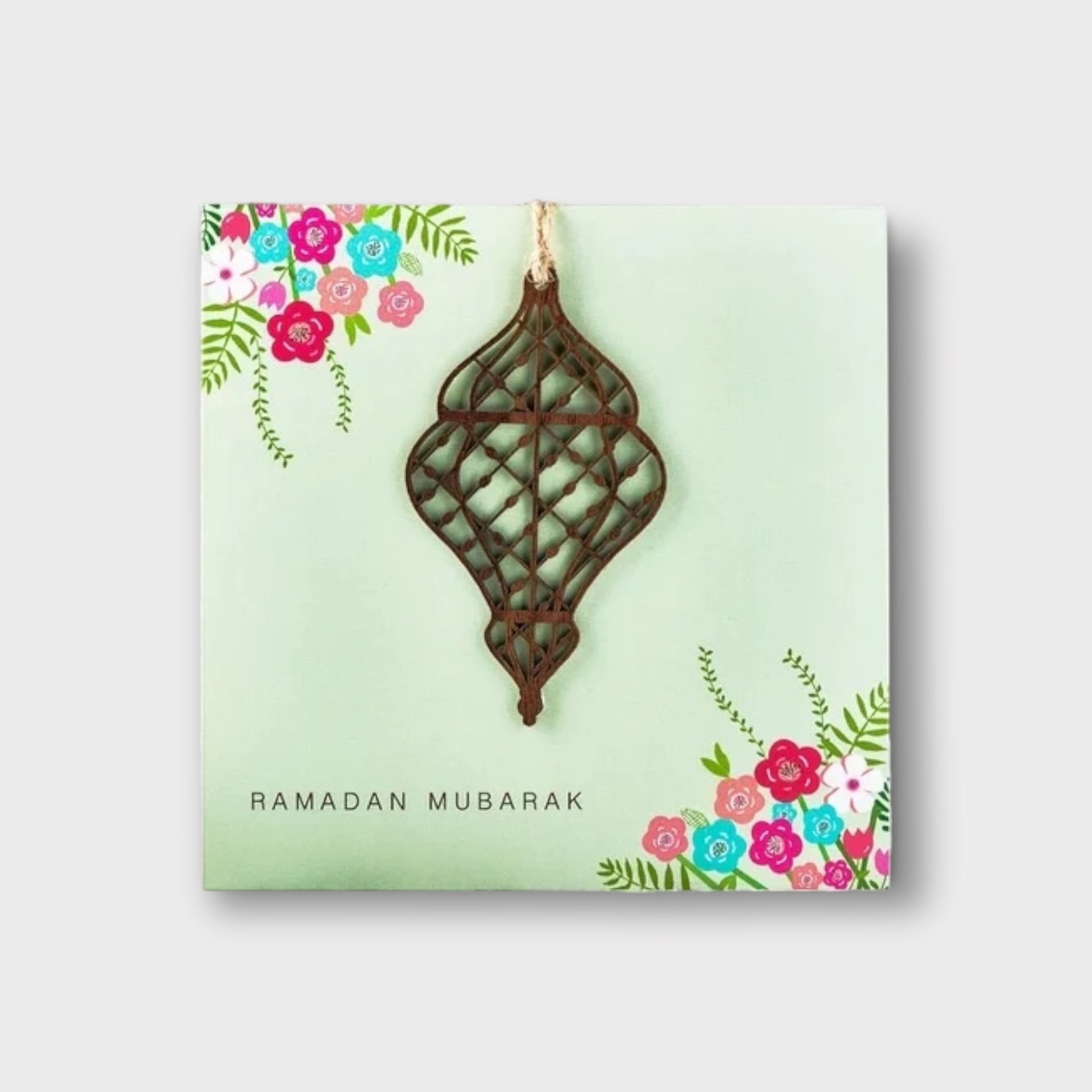 Wooden Lantern Ramadan Mubarak Card - Mint