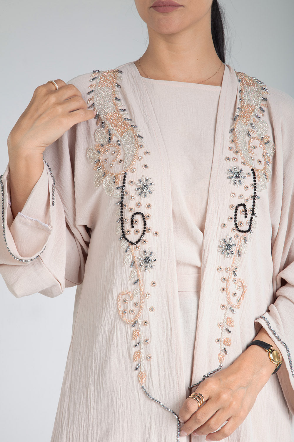 Soft Peach Bead Abaya