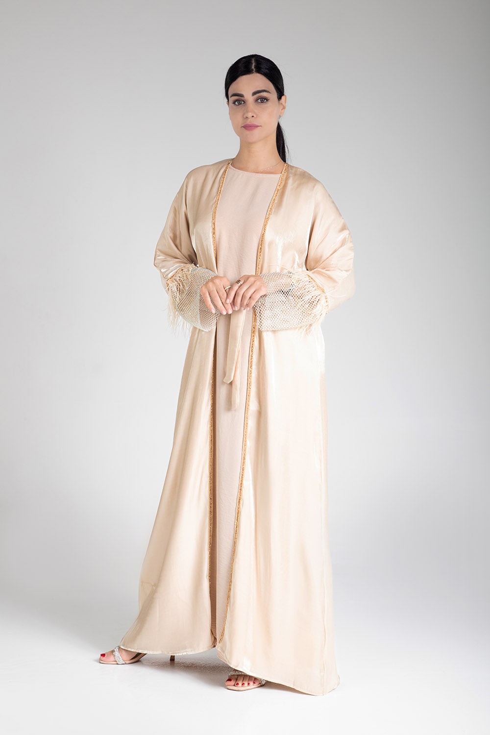 Soft Amber Abaya with Netted Sleeve