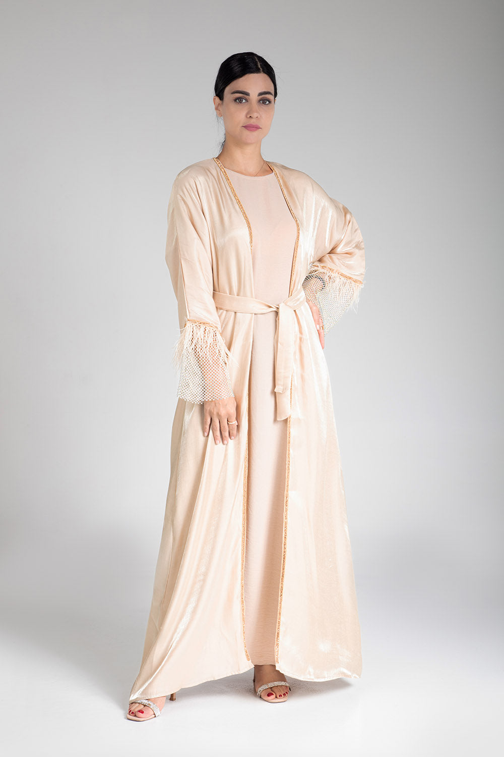 Soft Amber Abaya with Netted Sleeve