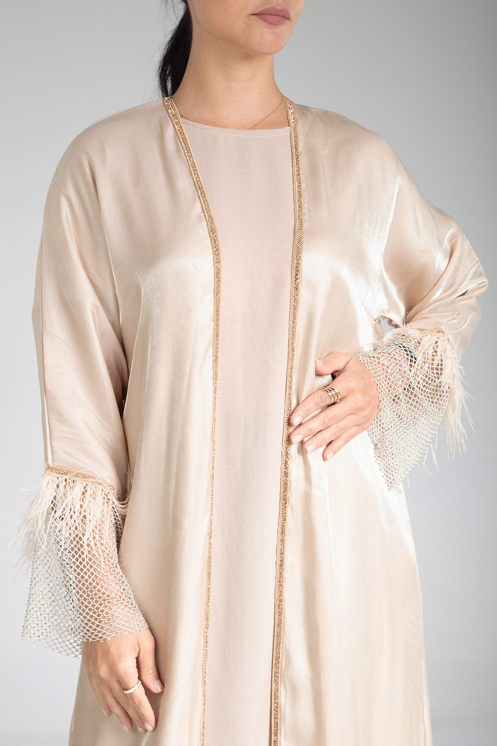 Soft Amber Abaya with Netted Sleeve