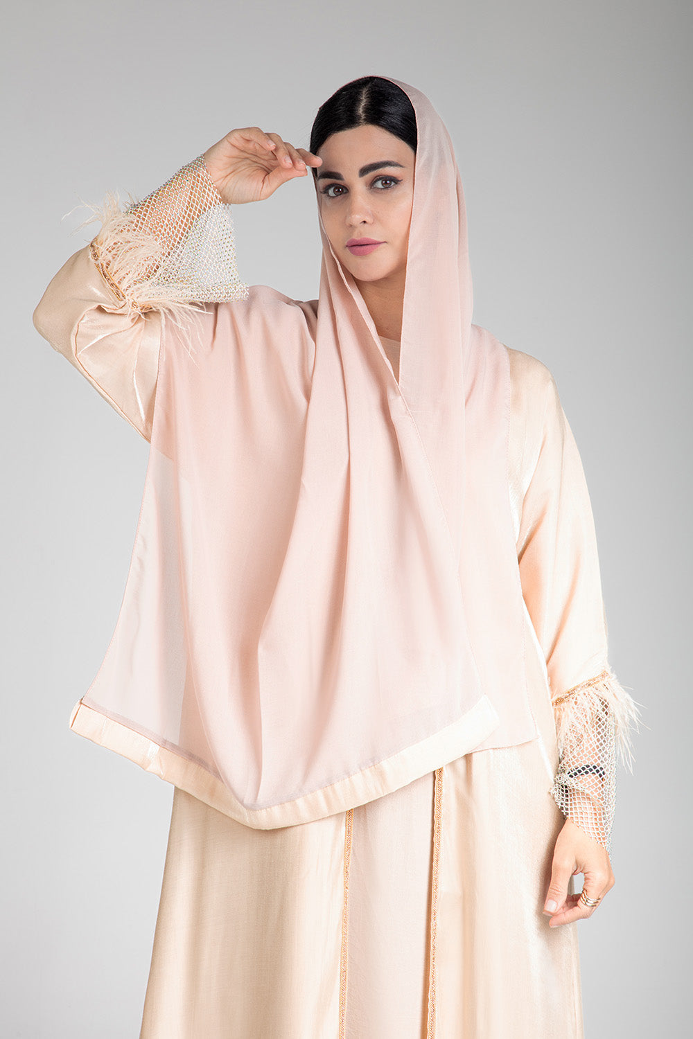 Soft Amber Abaya with Netted Sleeve