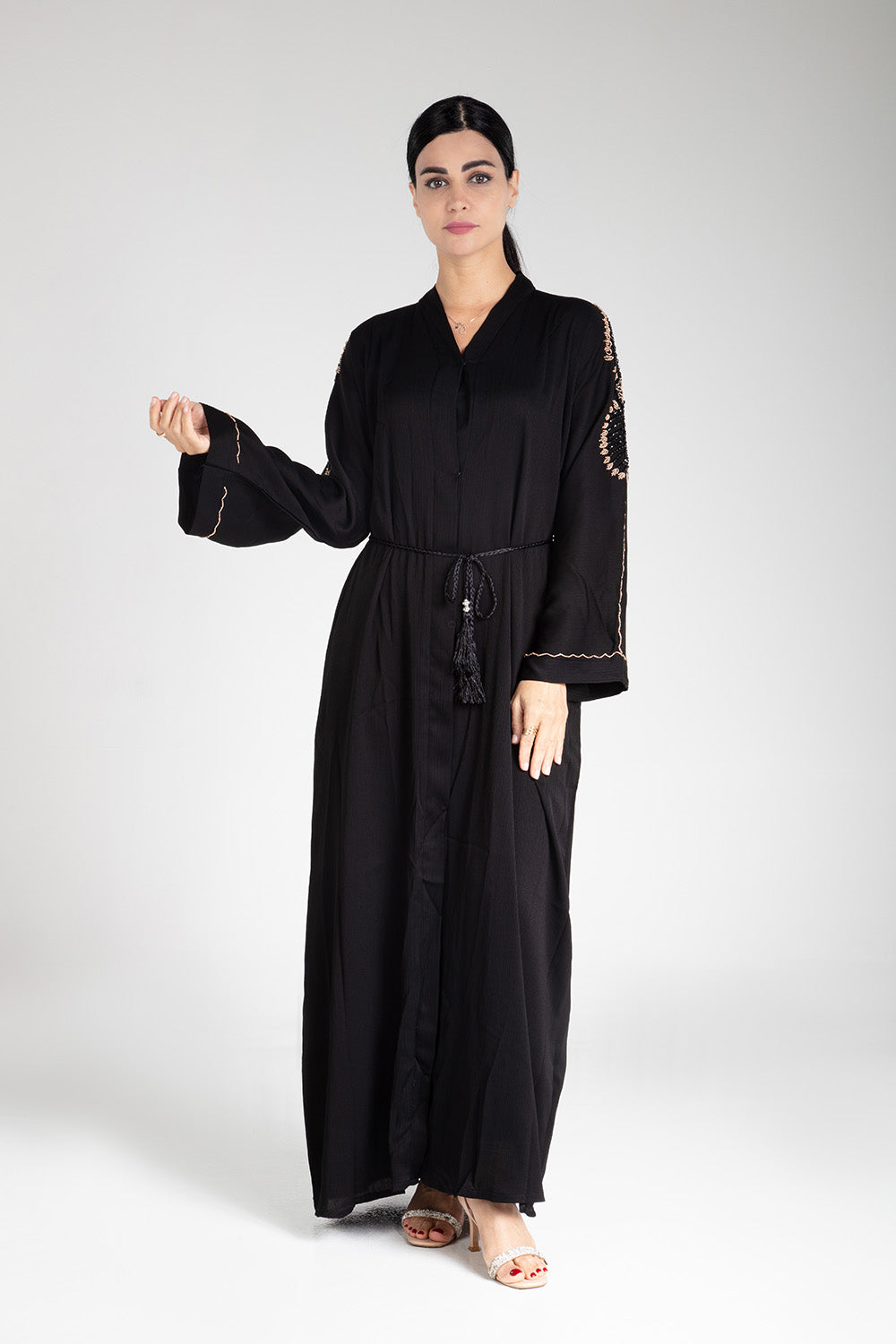 Black Open Abaya with Bead