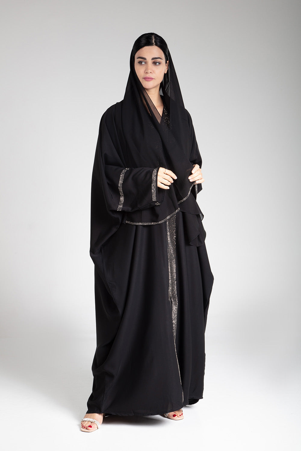 Black Sparkle Open Abaya