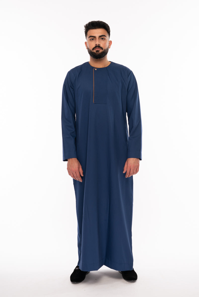 Navy Blue Omani Piping Thobe