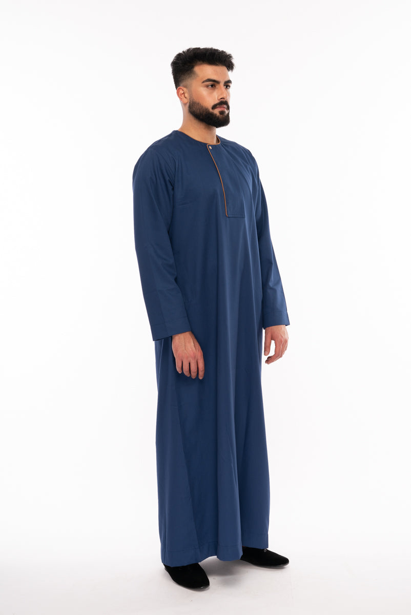 Navy Blue Omani Piping Thobe