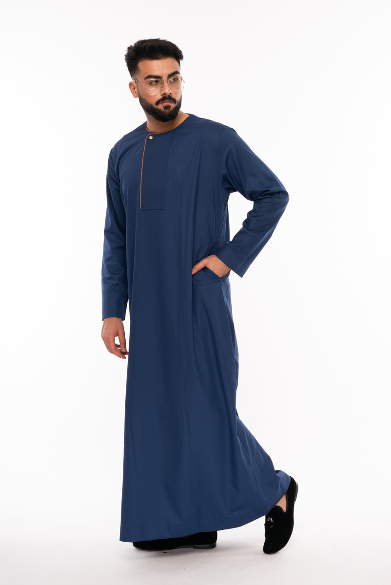 Navy Blue Omani Piping Thobe