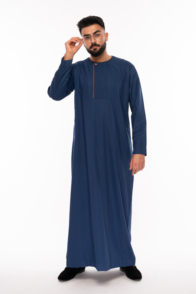 Navy Blue Omani Piping Thobe