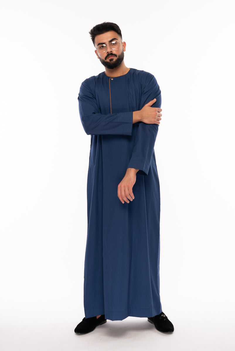 Navy Blue Omani Piping Thobe