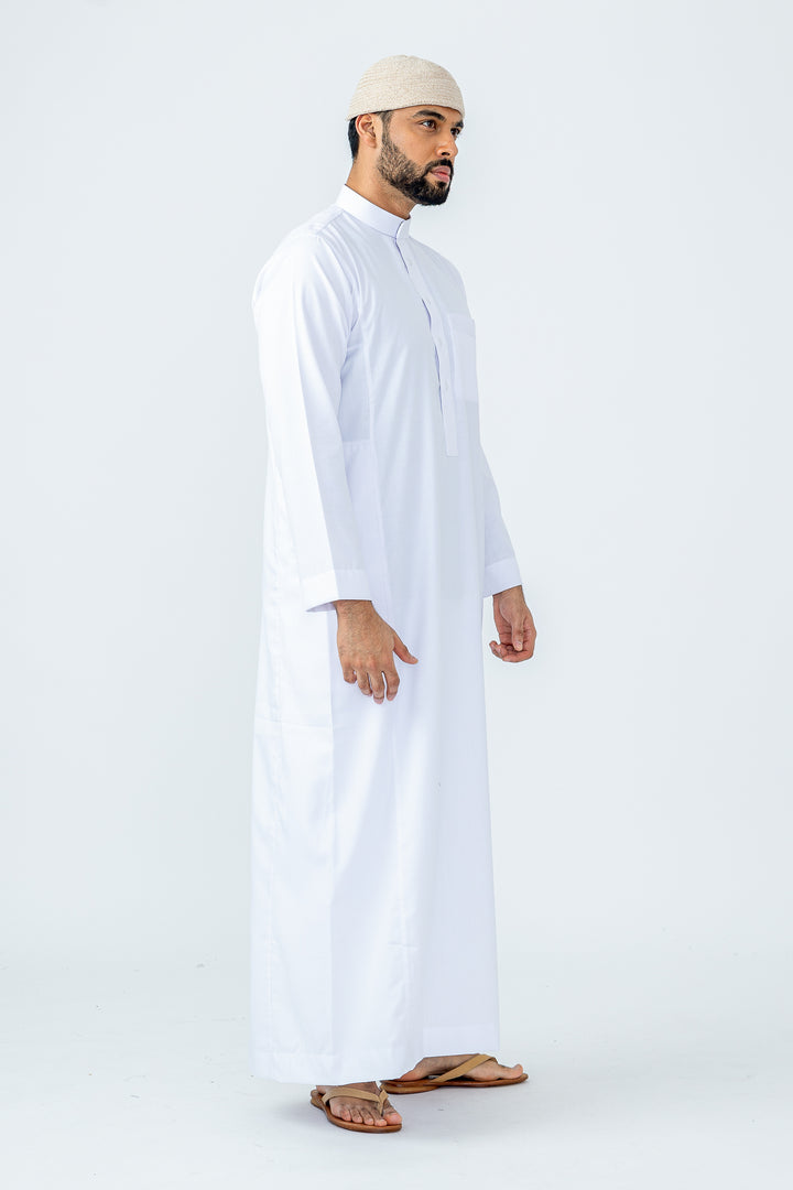 White Saudi Collar Thobe|Jubbah - JLifestyle Store