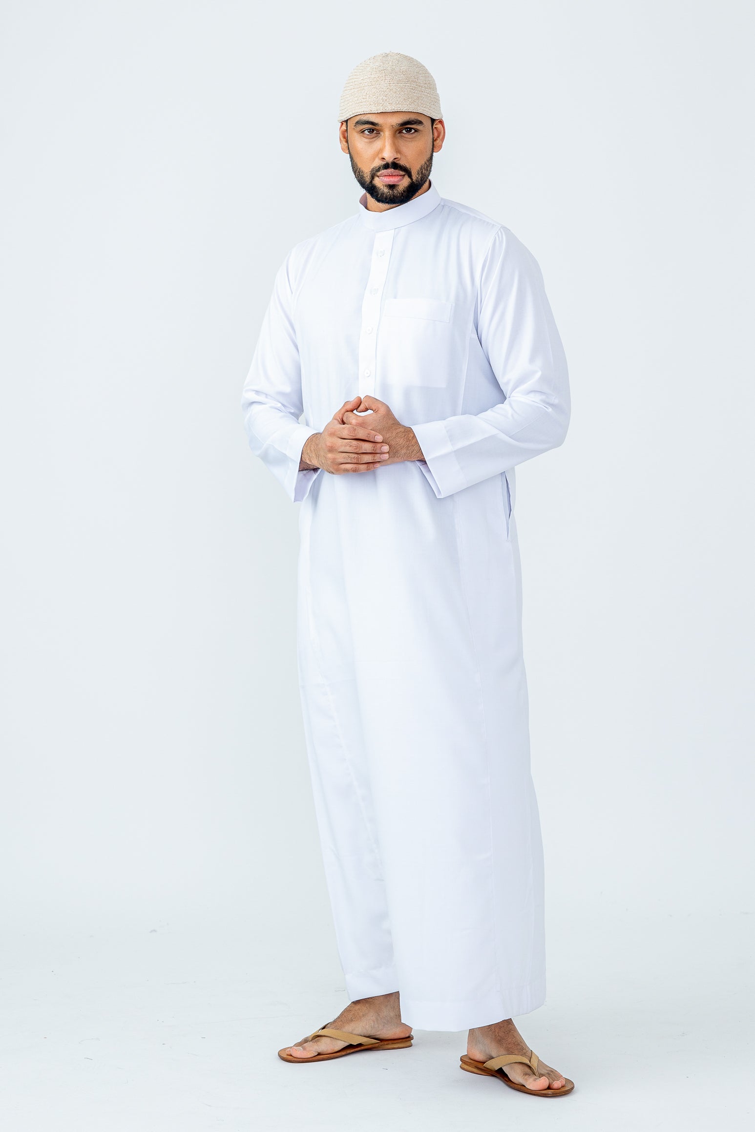 White Saudi Collar Thobe|Jubbah - JLifestyle Store