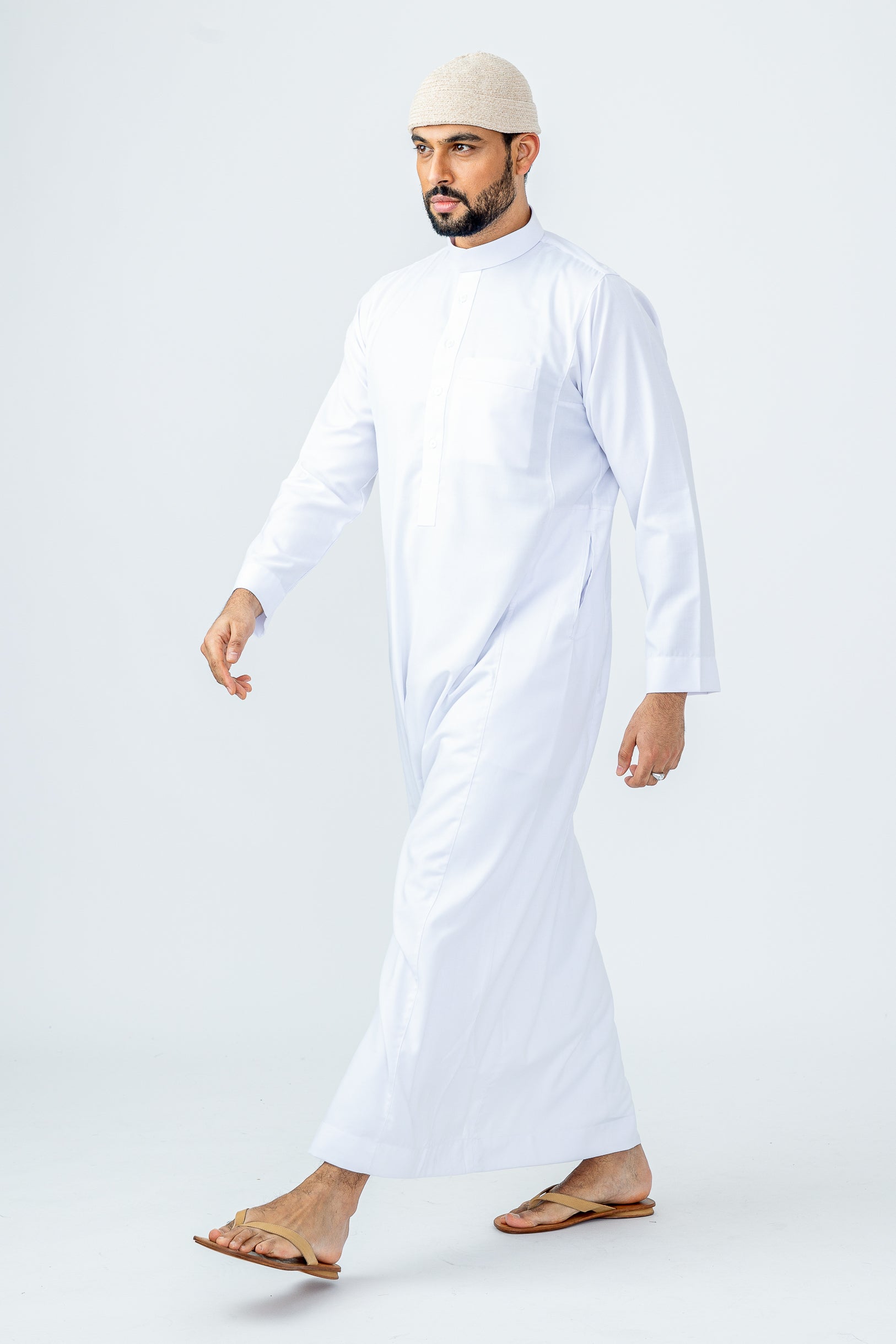 White Saudi Collar Thobe|Jubbah - JLifestyle Store