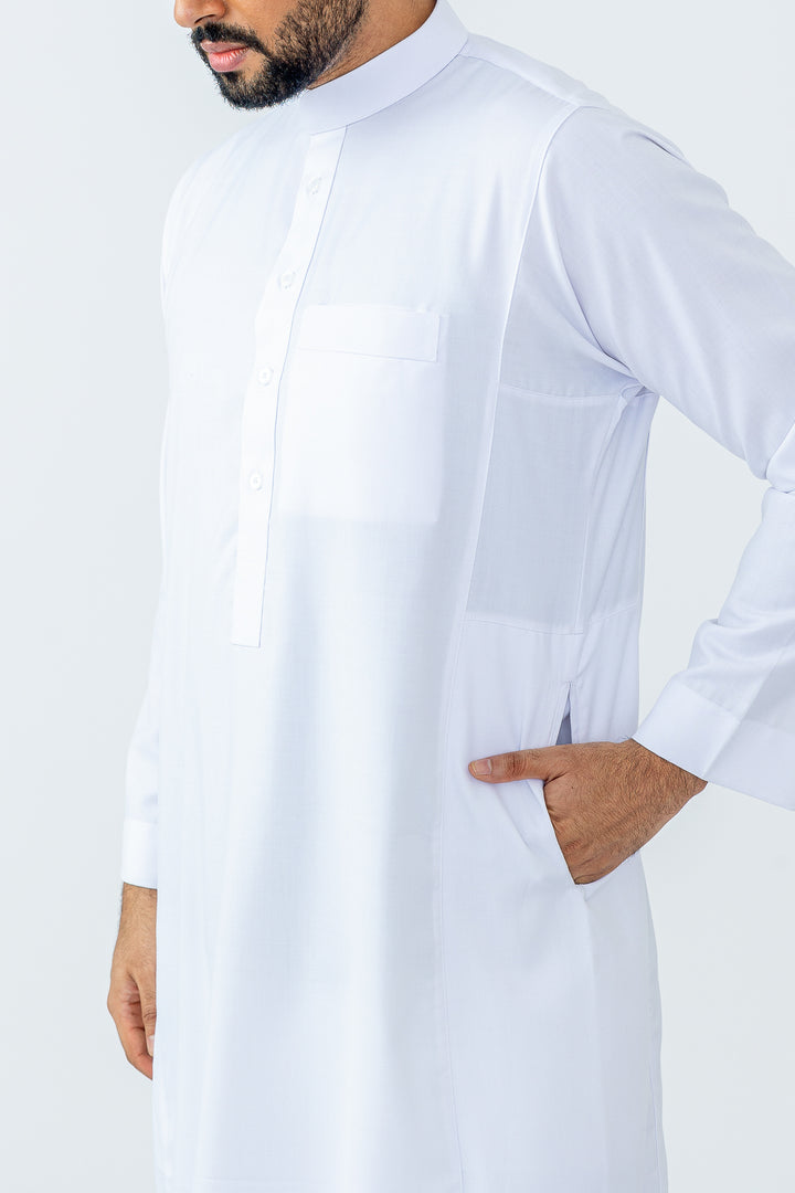 White Saudi Collar Thobe|Jubbah - JLifestyle Store