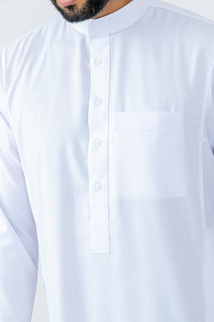 White Saudi Collar Thobe|Jubbah - JLifestyle Store