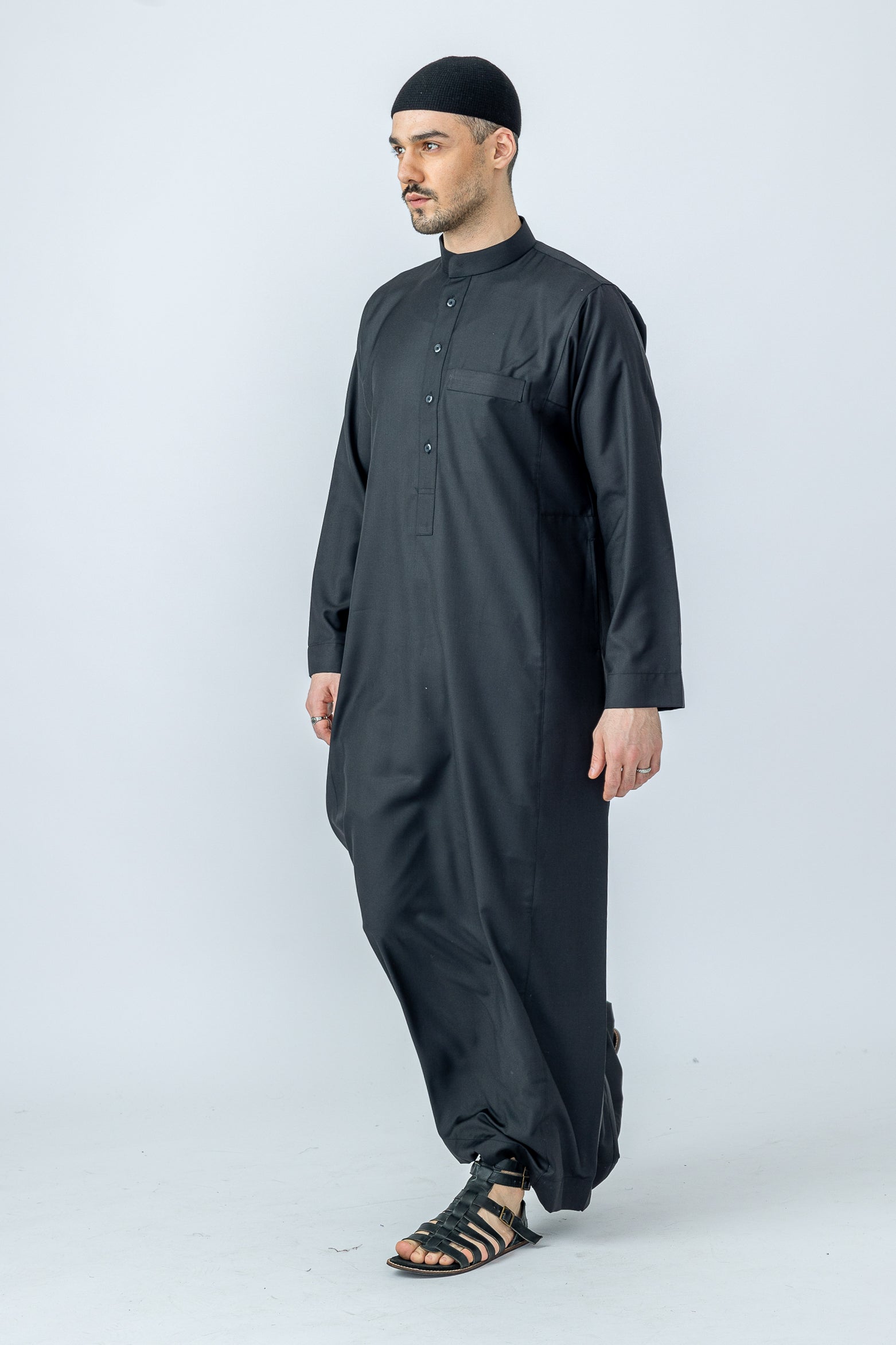 Black Saudi Collar Thobe|Jubbah