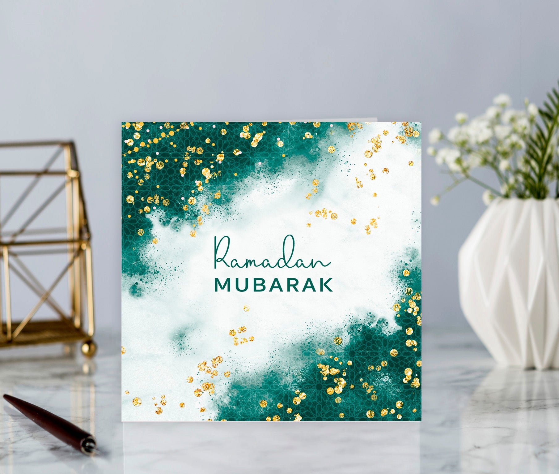 Ramadan Mubarak in Emerald Green Gold