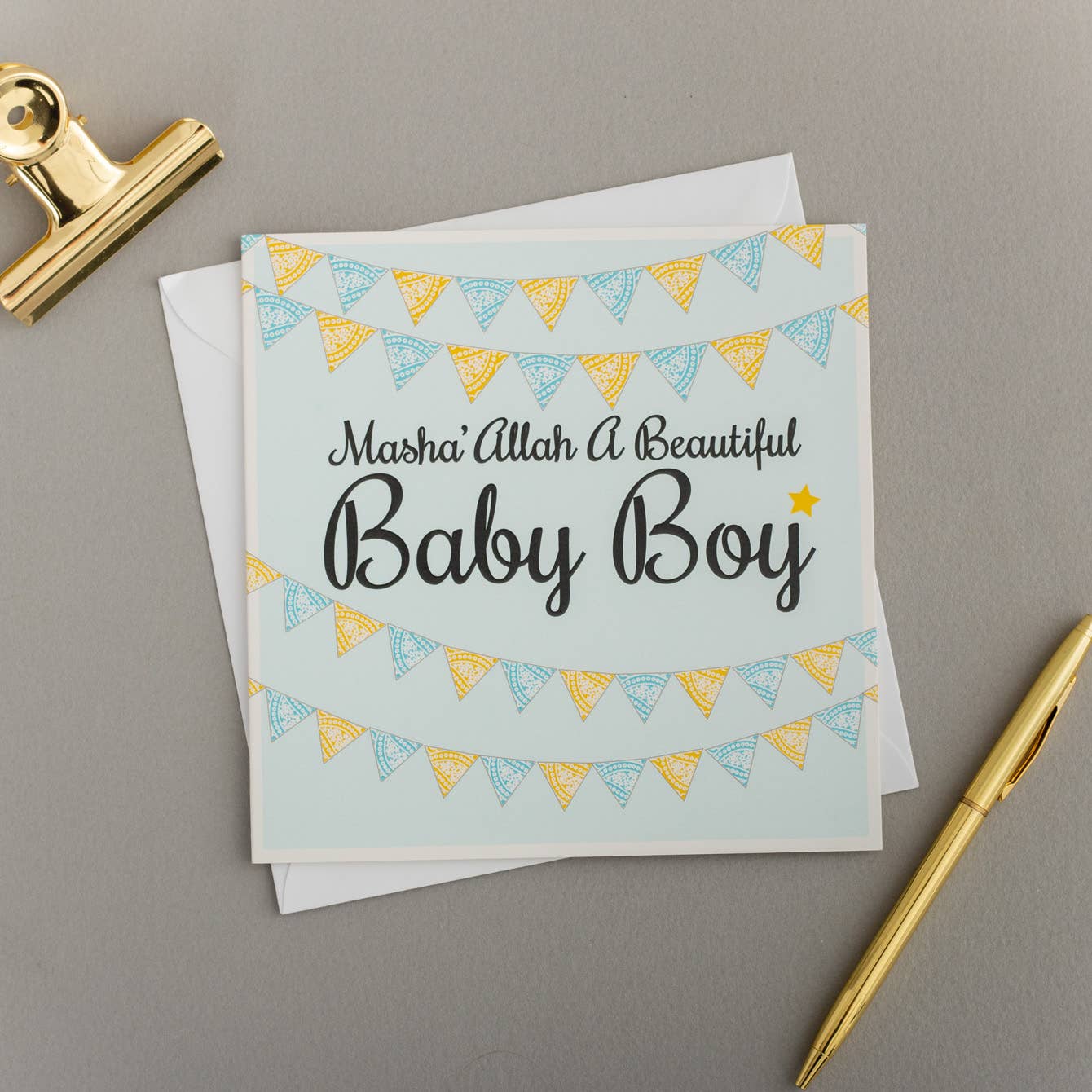 MASHA’ ALLAH Baby Boy Card | Bunting