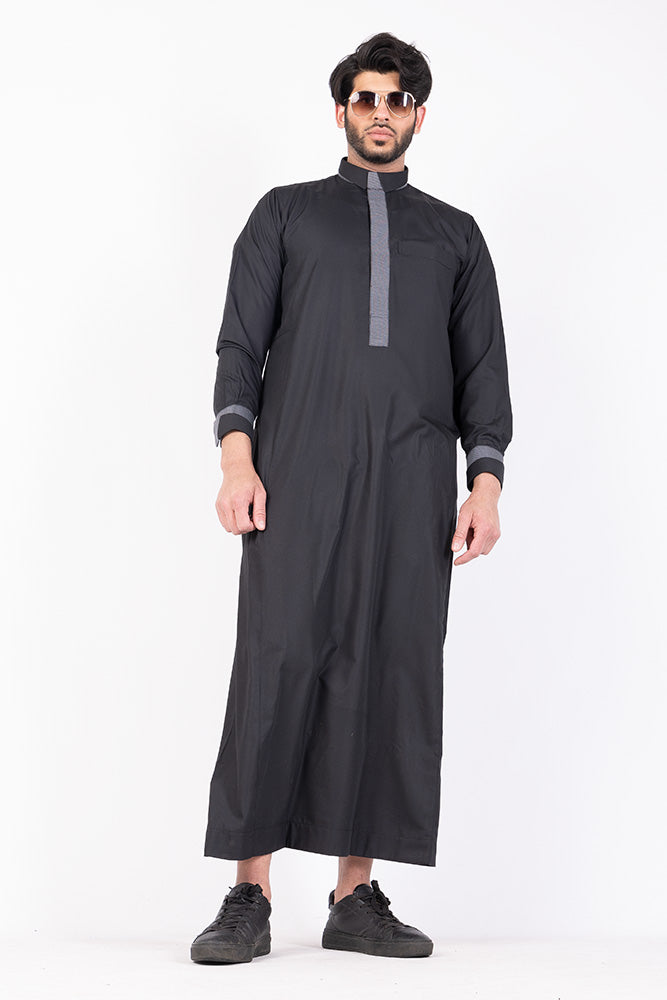 Black Retro Print Jubbah - JLifestyle Store