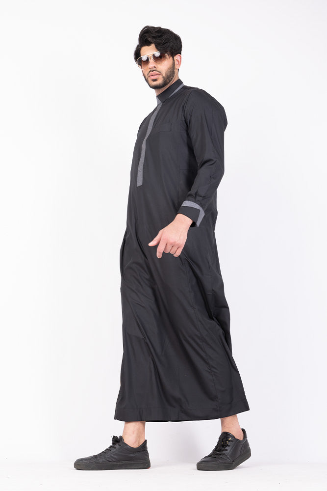 Black Retro Print Jubbah - JLifestyle Store