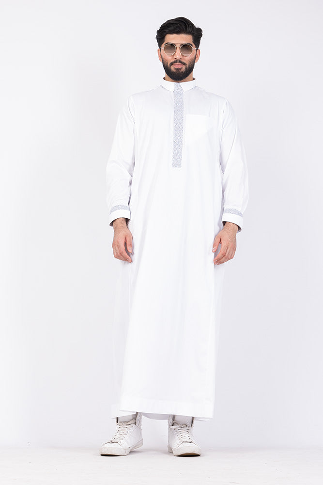 White Retro Print Jubbah - JLifestyle Store