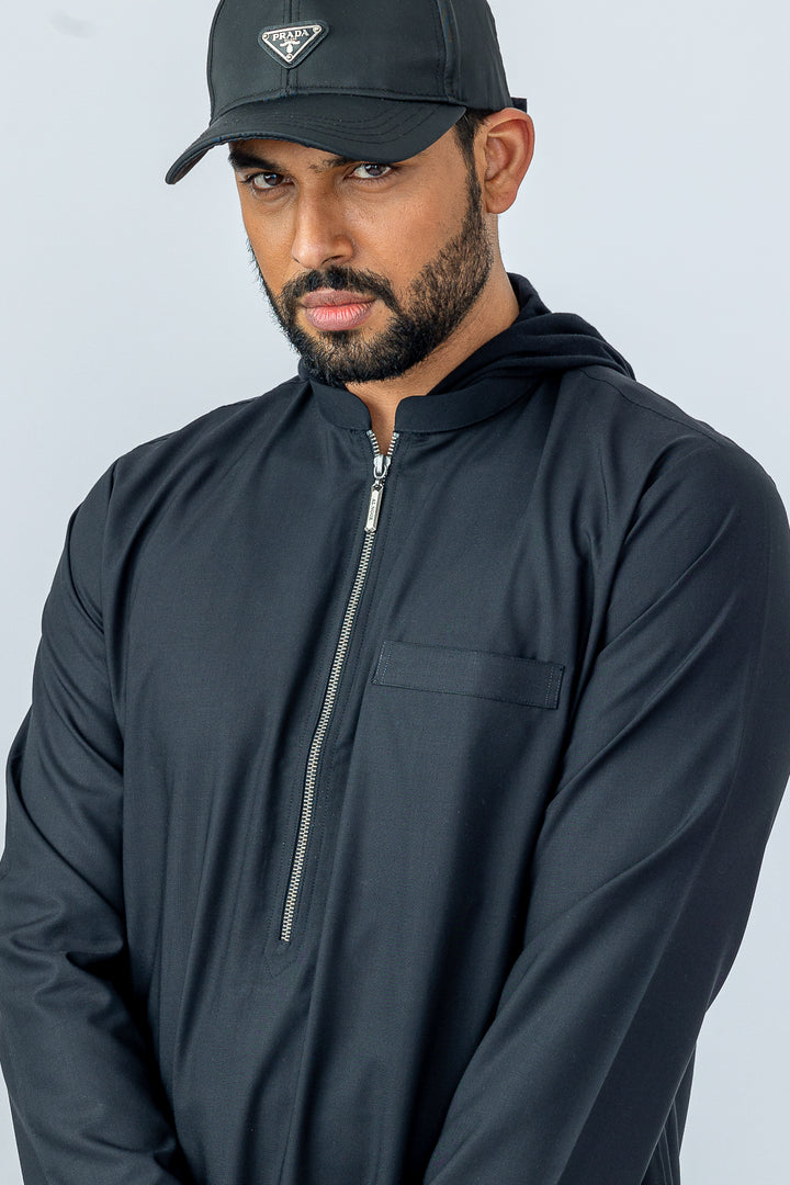 Black Urban Hooded Jubbah - JLifestyle Store