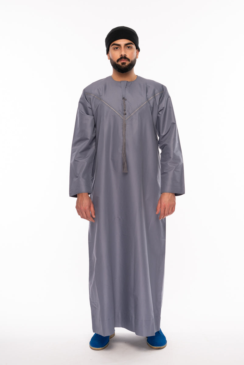 Grey Emirati Style Thobe - jubbas.com