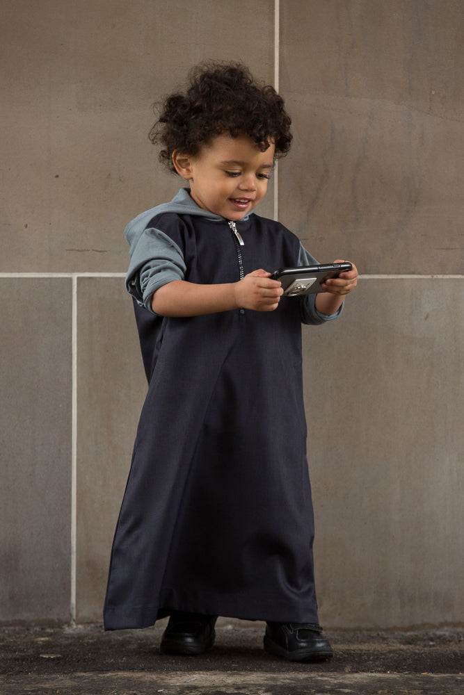 Navy Hooded Kids Thobe - jubbas.com