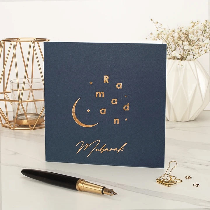 Gold Foiled Ramadan Card-Navy Blue