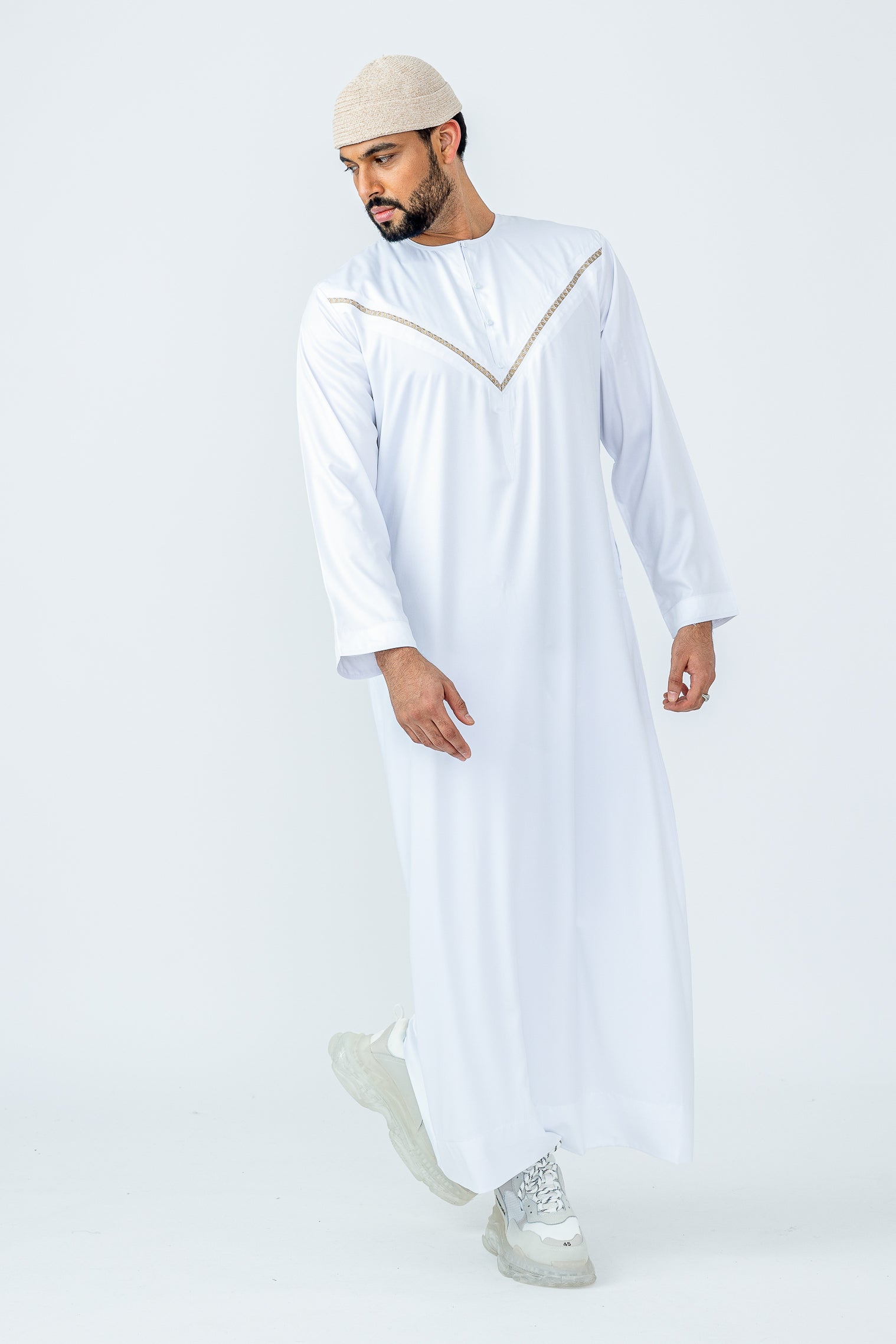 White|Gold Omani Thobe