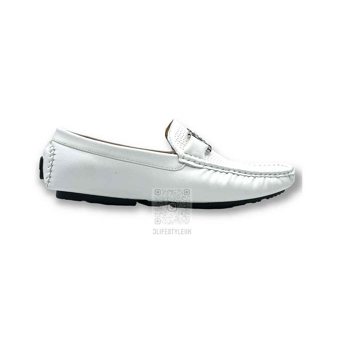 White Buckle Loafers