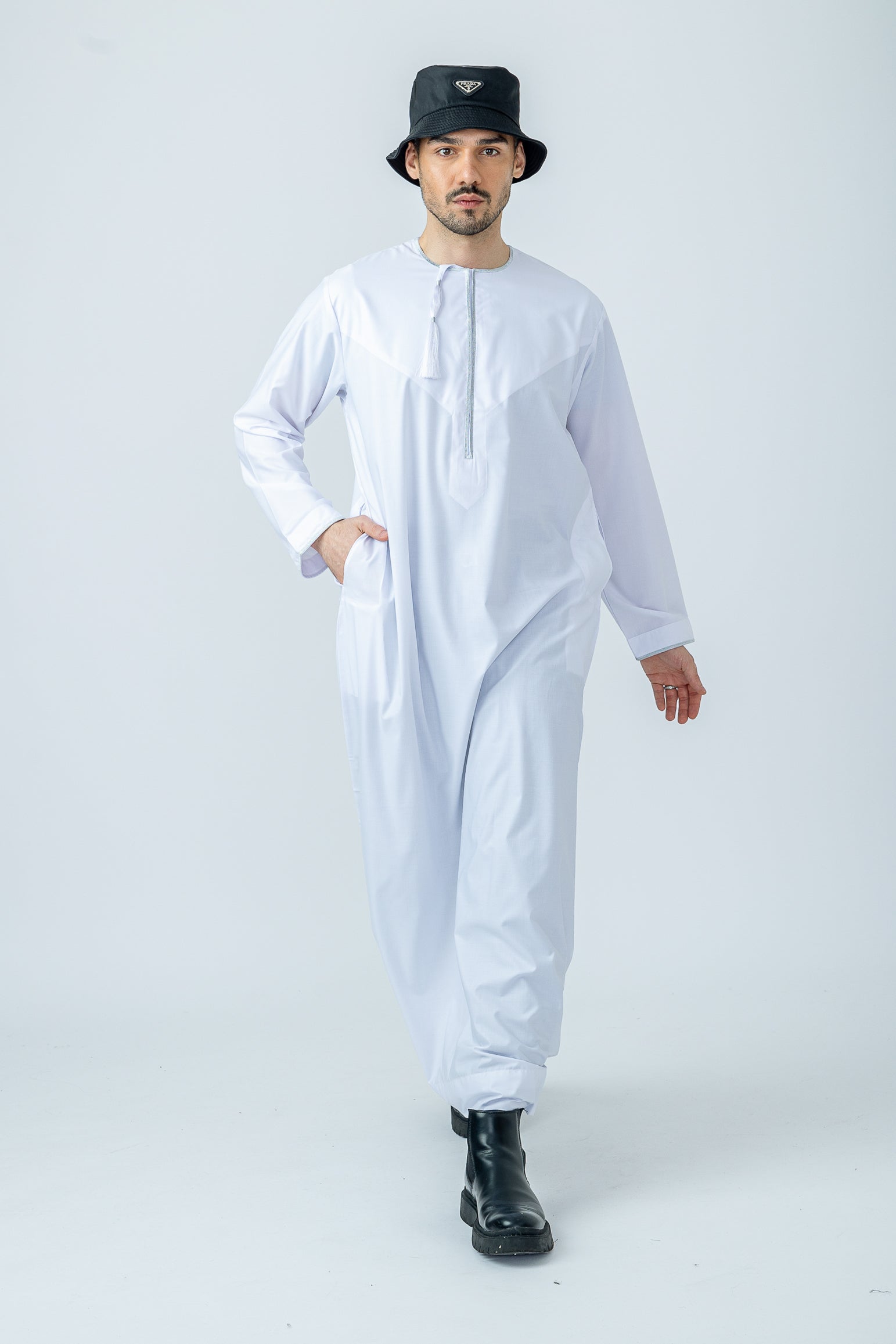 White|Silver Habeel Thobe