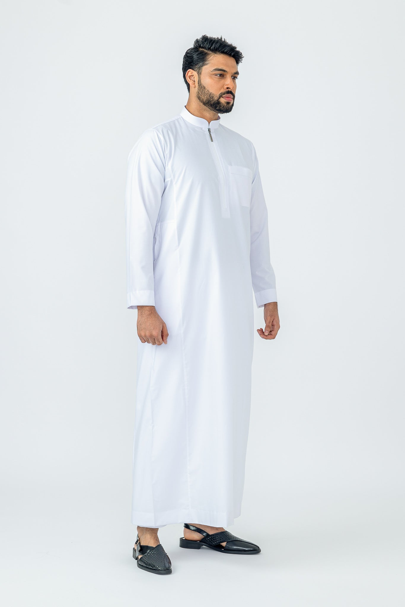 White Plain Zip Collar Thobe