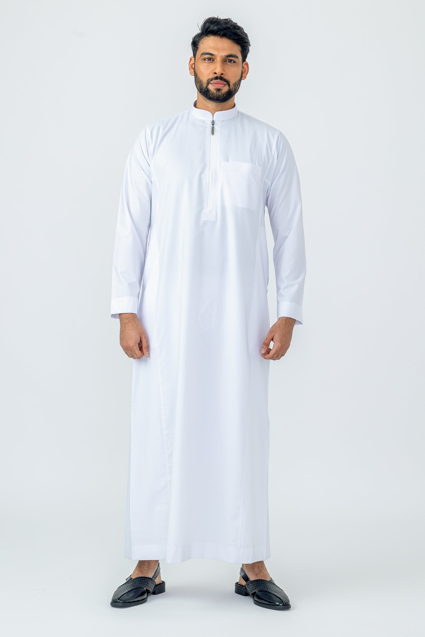 White Plain Zip Collar Thobe